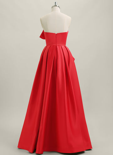 A-line Sleeveless Floor-Length Satin Maxi Dress With Bow